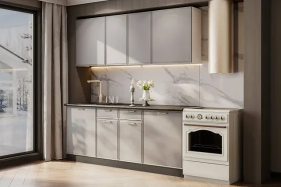 Кухонный гарнитур кухня "Адель" 2 м со столешницей, нео-белый мдф-ЛДСП
